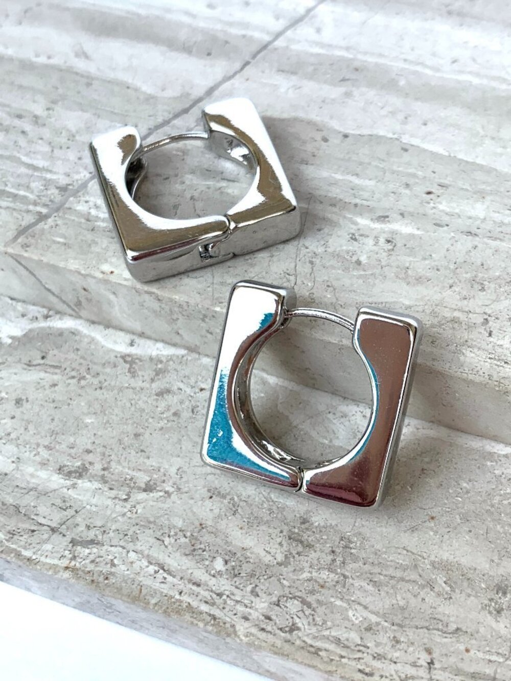 NEW Anthropologie Square Silver Huggie Hoop Earrings